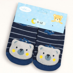 Kit 2 Pantufas Antiderrapante com Bordado Lúdico 3D para Bebês Meninos até 24 meses