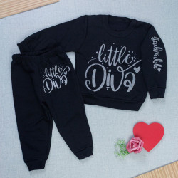 Conjunto Moletom Bebê Menina Inverno Estampado Preto