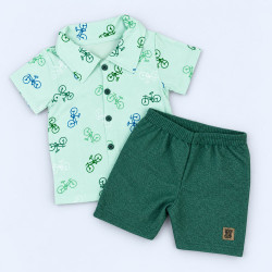 Conjunto Bebê Menino Polo Estampada E Shorts Verde Até 12 Meses