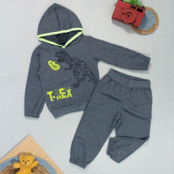 Conjunto de Moletom Infantil Blusa com Capuz Dino T-REX Chumbo
