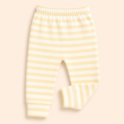 Calça Infantil Tecido Macelin Estampado Listrado Amarelo De 12 A 24 Meses