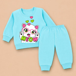 Conjunto de Moletom Bebê Blusa Gola Careca e Calça Lisa Azul Claro Menina Até 12 Meses