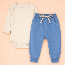 Conjunto 2 Peças Look Para Passeio Com Bebê Conforto Até 12 Meses Bege 