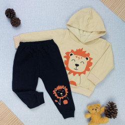 Conjunto Moletom Bebê Menino Leãozinho Inverno Caqui com Capuz