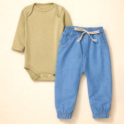Conjunto 2 Peças Look Para Passeio Com Bebê Conforto Até 12 Meses Caqui
