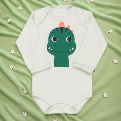 Body para Bebê Manga Longa Estampado em Suedine Básico Dino