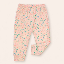Calça Infantil Tecido Macelin Estampado Florzinhas Salmão De 12 A 24 Meses