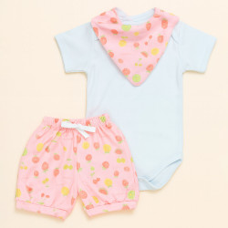 Conjunto 3 Peças Look Completo Body, Shorts e Bandana Estampada Divertida Frutas