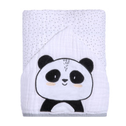 TOALHA COM CAPUZ FRALDA SOFT PARA BEBÊ 90CM X 75CM PANDA 