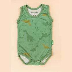 Body Regata Para Bebê Malha Macelin Fresquinha Dino