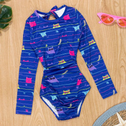 Maiô de Praia Infantil com Estampa de Gatinho Proteção UV50+